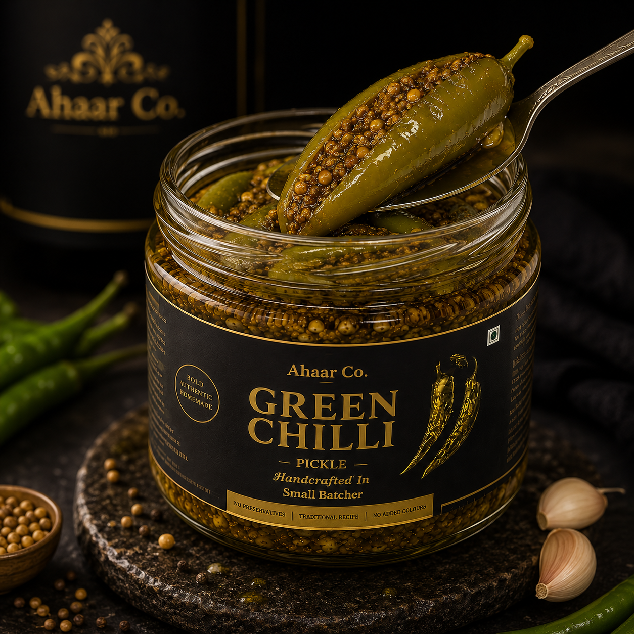 Stuffed green chilli pickle