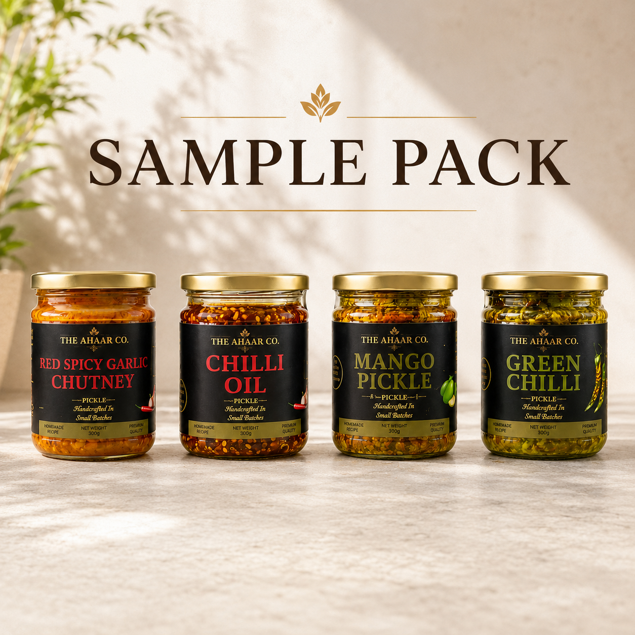 The Ahaar Co Sample Pack | 4x100g Jars - 2 Pickles | 1 Chutney | 1 Chilli Oil